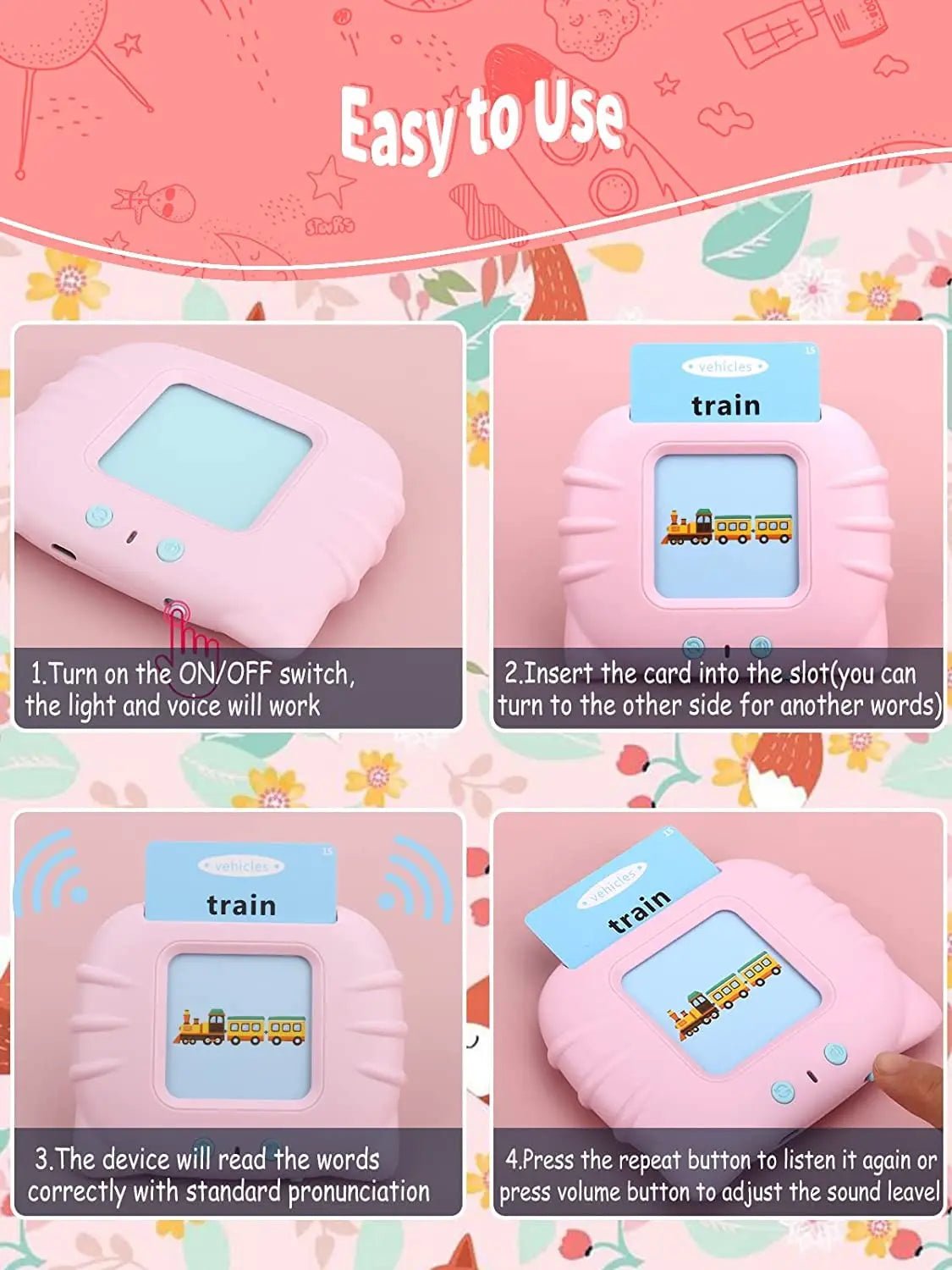 Education English Talking Flash Cards Learning Machine With Sound For Kids