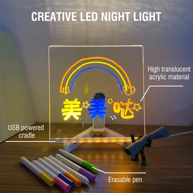 Acrylic LED Board With Colorful Night Light & 7 Neon Pens