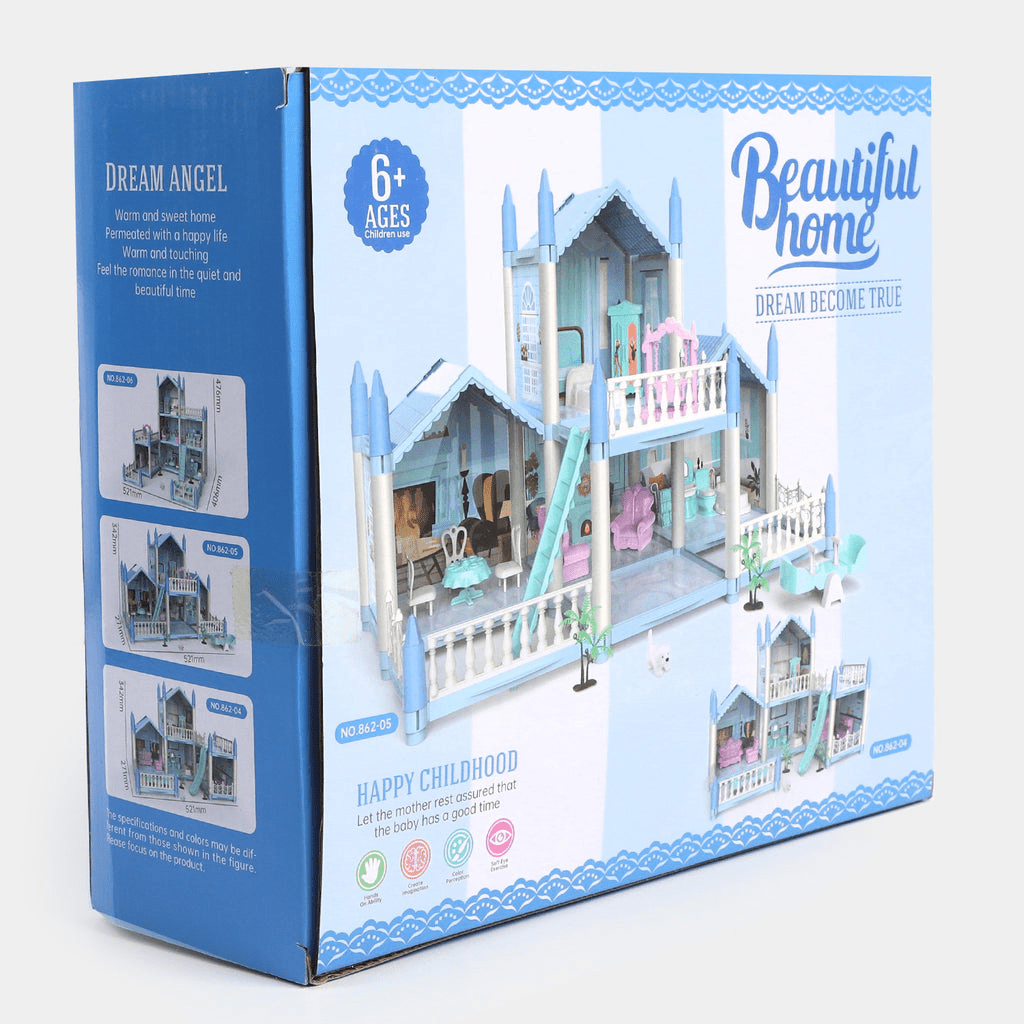 DIY Doll House Villa Set For Kids - Blue