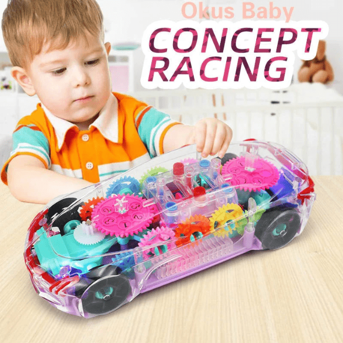 Transparent Electric Toy Car with Lights, Music & Universal Gear