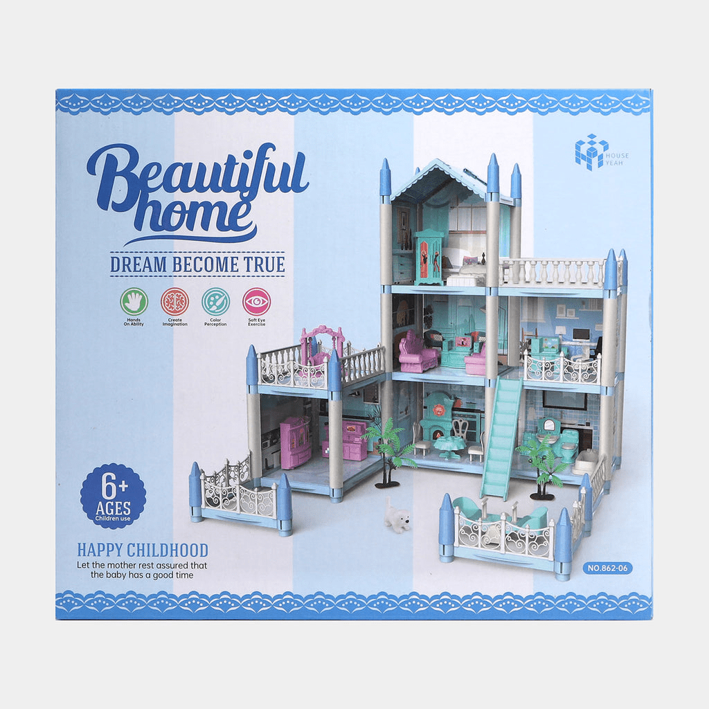 DIY Doll House Villa Set For Kids - Blue