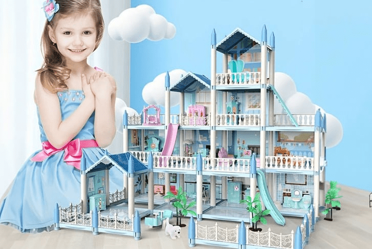 DIY Doll House Villa Set For Kids - Blue