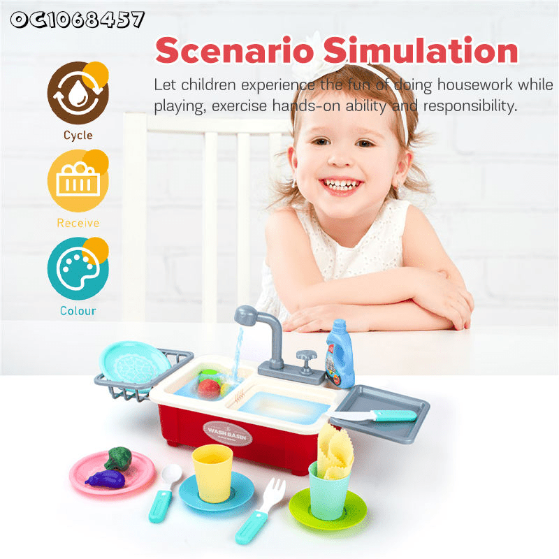 Manual Kitchen Dishwasher Sink Playset For Kids
