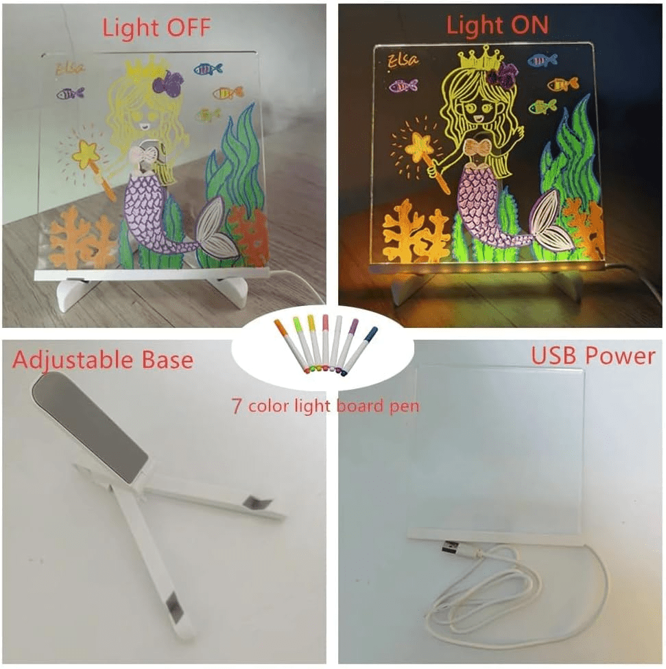 Acrylic LED Board With Colorful Night Light & 7 Neon Pens